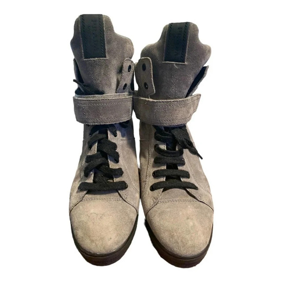 Prada Grey combat Wedge sneaker size 39.5 authentic - Picture 3 of 11